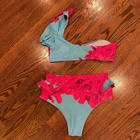 Flaxmaker Swim one shoulder ruffle bikini sz S - Picture 4 of 4